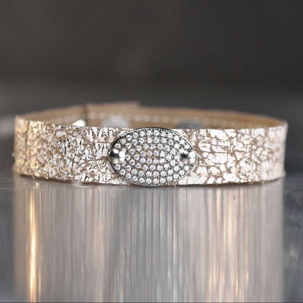 Rose gold leather crystal cuff